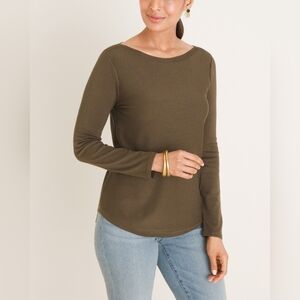Chico's Olive Green Long Sleeve Top Sz 1